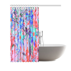Shower Curtains, Retro Psychedelic Aqua and Orange Flowers