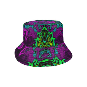 Bucket Hats, Bold Magenta Abstract Groovy Liquid Art Swirl