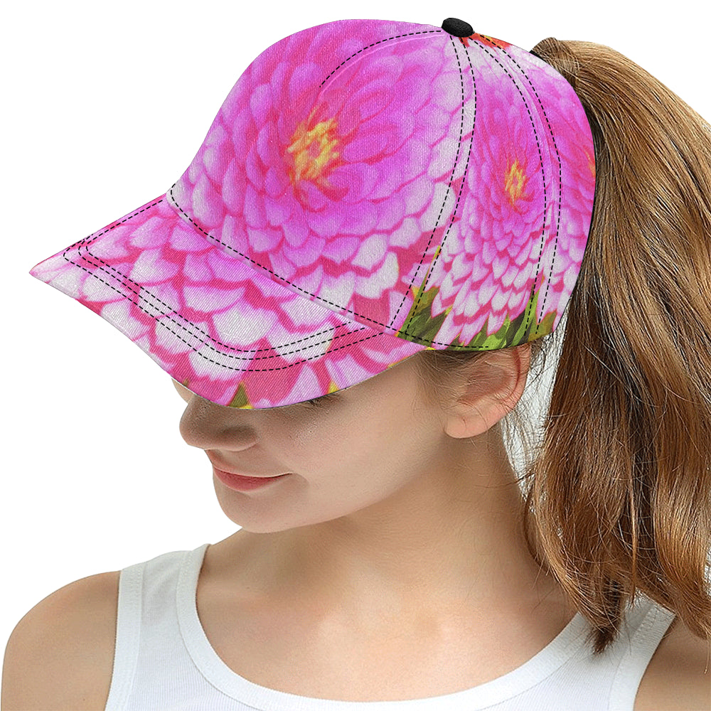 Snapback Hats, Pretty Round Pink Zinnia in the Summer Garden