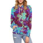 Hoodies for Women, Pretty Aqua Blue and Orange Flowers with Purple