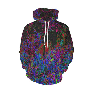 Hoodies for Women, Psychedelic Crimson Red and Black Garden Sunrise