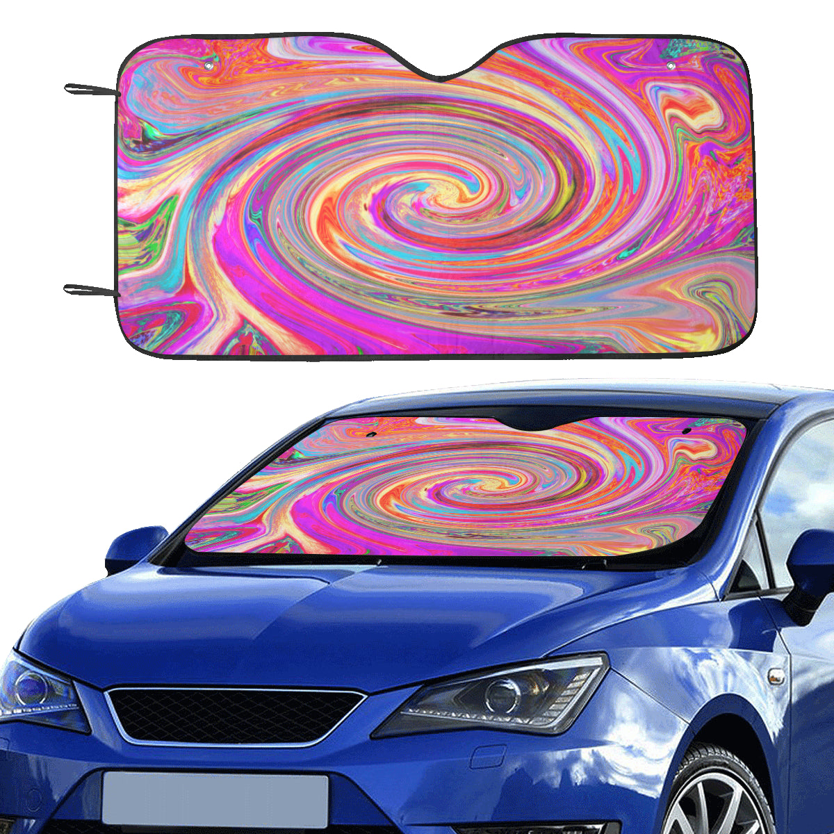 Auto Sun Shades, Colorful Rainbow Swirl Retro Abstract Design