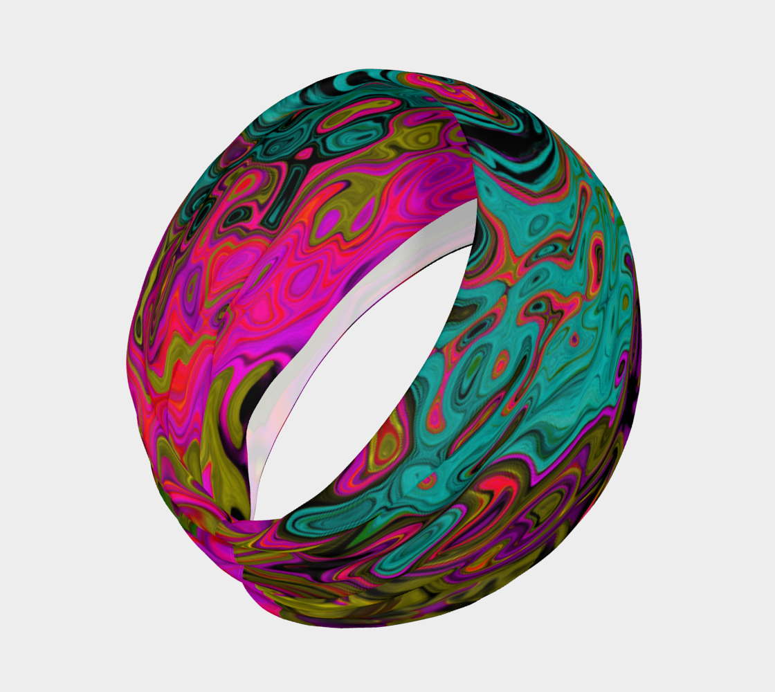 Wide Fabric Headbands, Trippy Turquoise Abstract Retro Liquid Swirl
