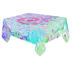 Tablecloths for Rectangle Tables, Groovy Abstract Retro Pink and Green Swirl