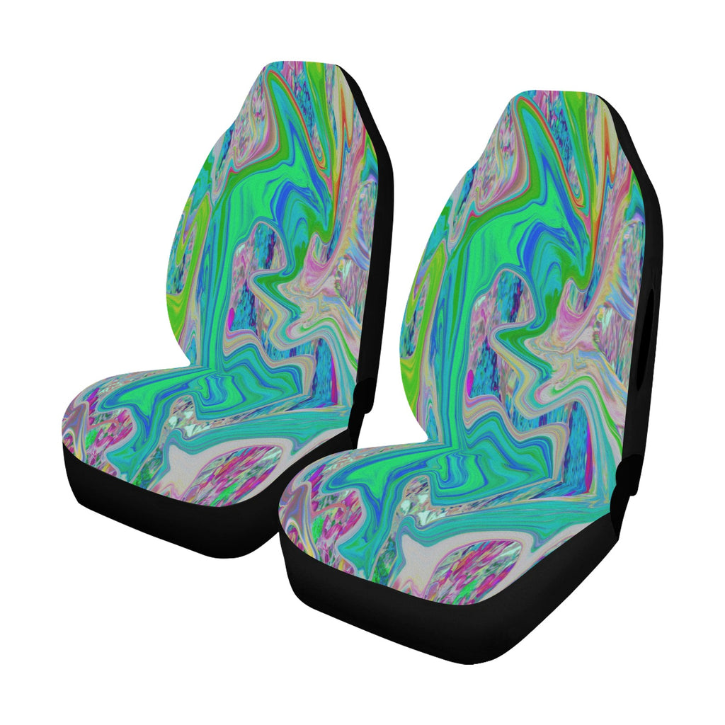 Car Seat Covers, Colorful Marbled Lime Green Abstract Retro Liquid Art