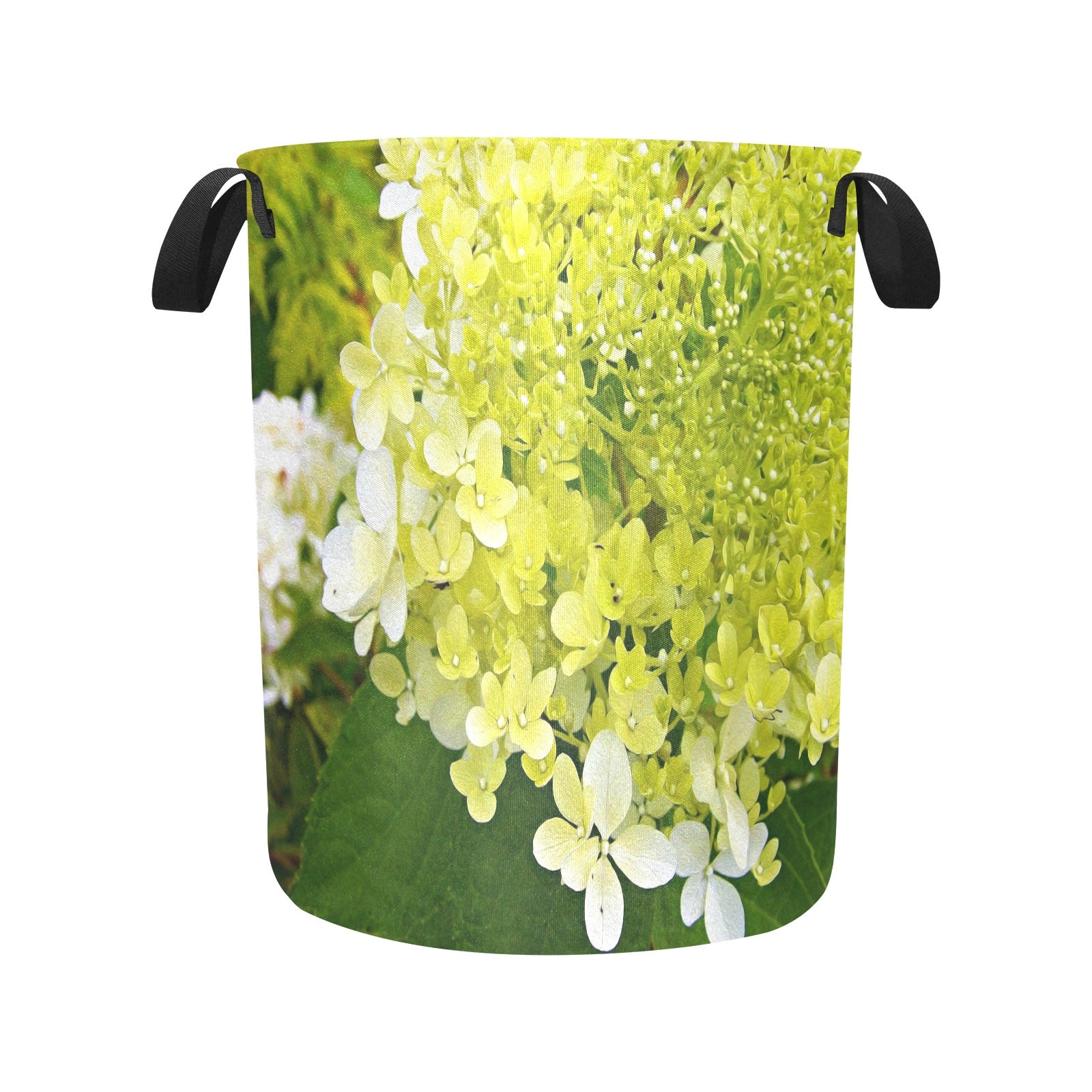 Fabric Laundry Basket with Handles, Elegant Chartreuse Green Limelight Hydrangea