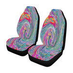 Car Seat Covers, Abstract Floral Psychedelic Rainbow Waves of Color