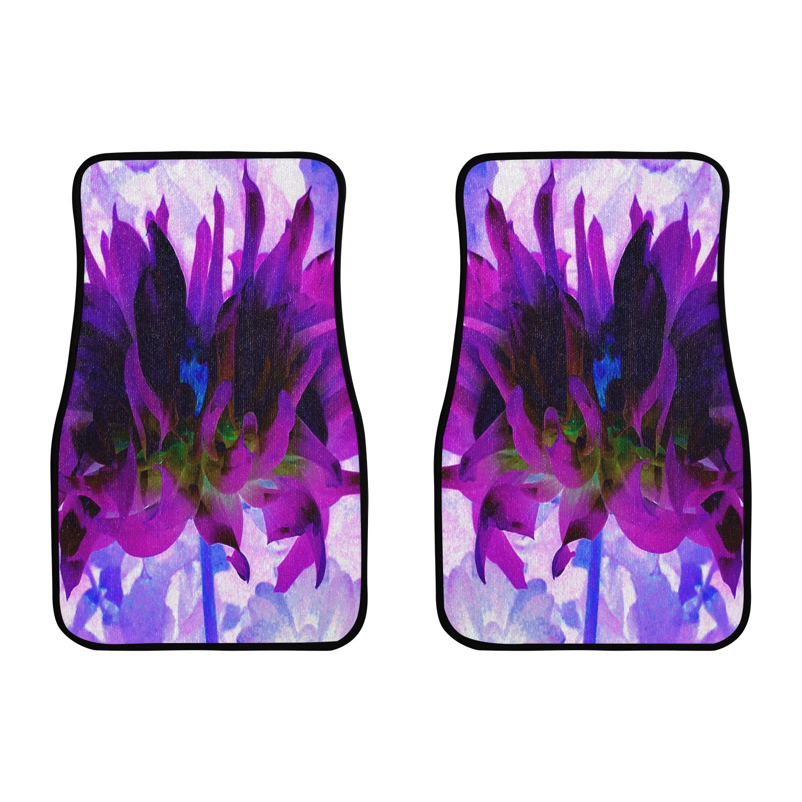Car Floor Mats - Stunning Purple and Black Cactus Dahlia - Front Set of 2