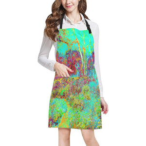 Apron with Pockets, Psychedelic Autumn Gold and Aqua Garden Landscape