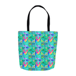 Tote Bags, Garden Quilt Painting with Hydrangea and Blues