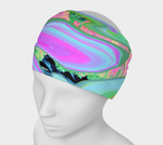 Wide Fabric Headbands, Retro Pink and Light Blue Liquid Art on Hydrangea