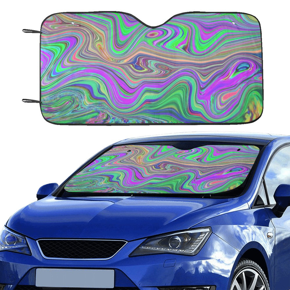 Auto Sun Shades, Trippy Lime Green and Purple Waves of Color