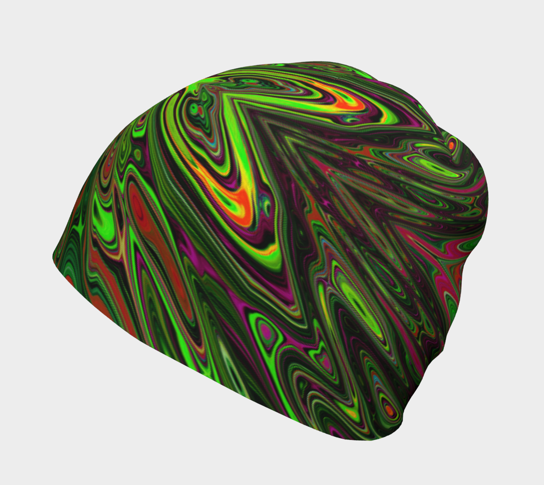 Beanie Hats, Trippy Retro Lime Green Abstract Butterfly