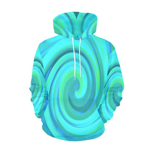 Hoodies for Women, Groovy Cool Abstract Aqua Liquid Art Swirl