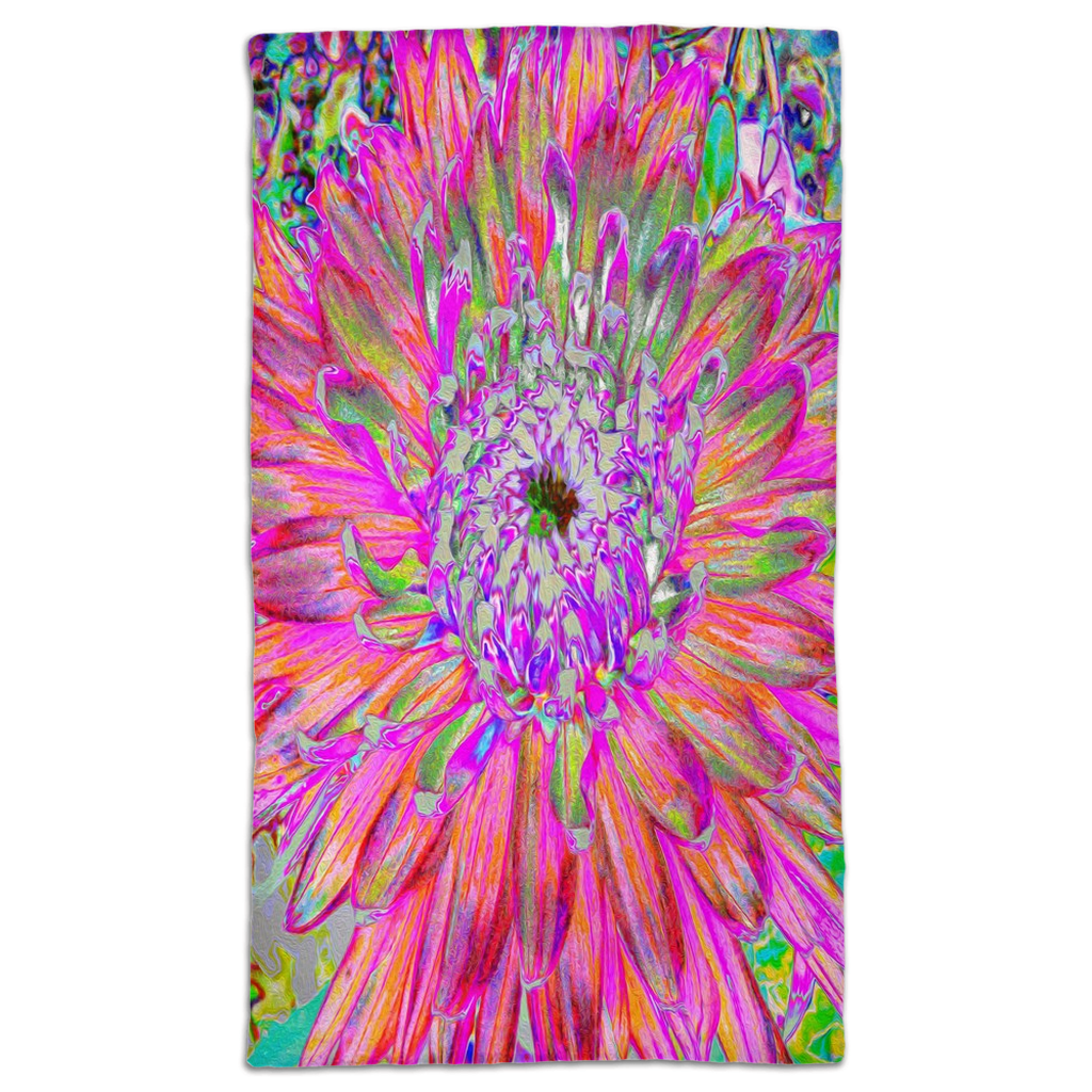 Hand Towels, Colorful Rainbow Abstract Decorative Dahlia Flower