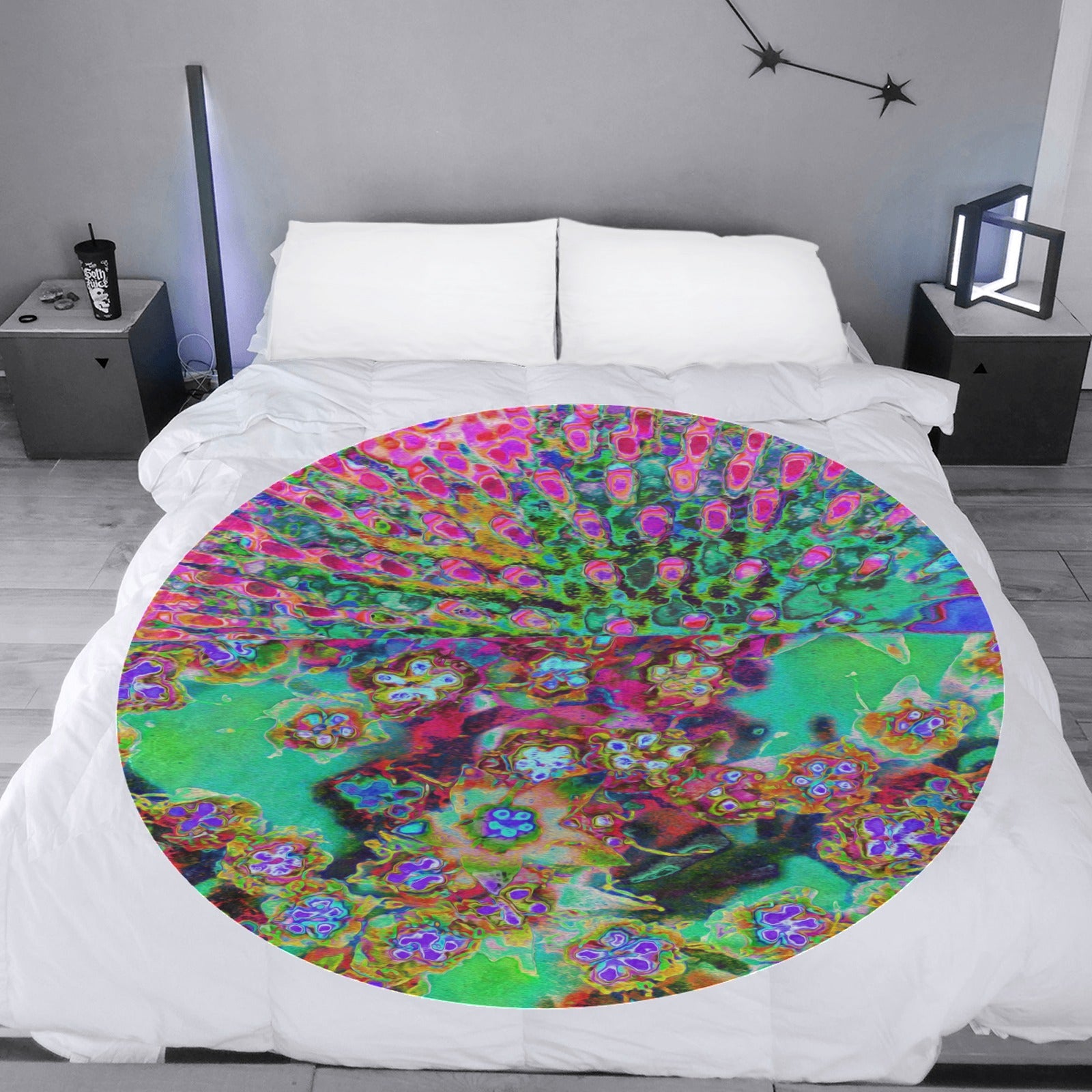 Round Throw Blankets, Psychedelic Abstract Groovy Purple Sedum