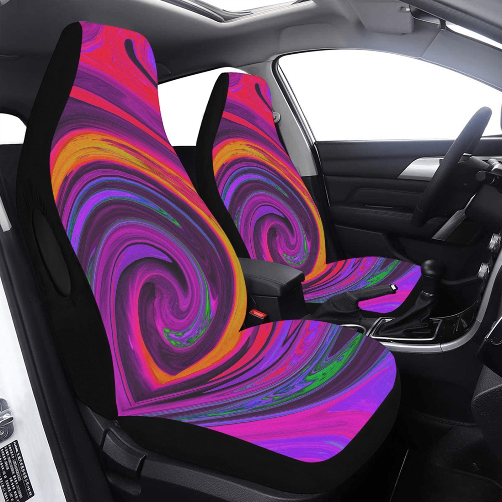 Car Seat Covers, Groovy Abstract Retro Purple and Orange Swirl