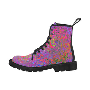 Boots for Women, Psychedelic Groovy Magenta Retro Liquid Swirl - Black