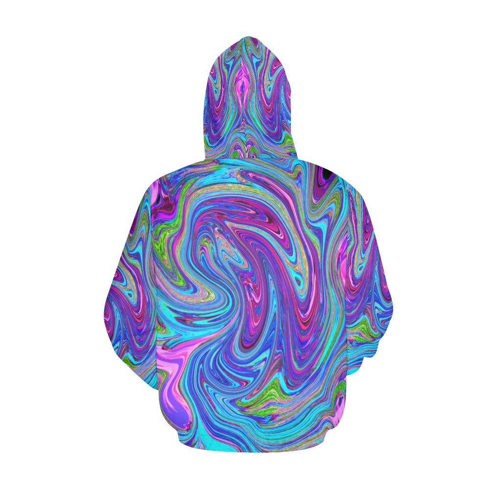 Hoodies for Men, Blue, Pink and Purple Groovy Abstract Retro Art