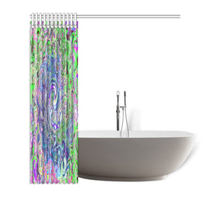 Shower Curtains, Marbled Lime Green and Purple Abstract Retro Swirl