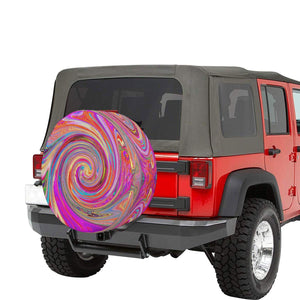 Spare Tire Covers, Colorful Rainbow Swirl Retro Abstract Design - Large