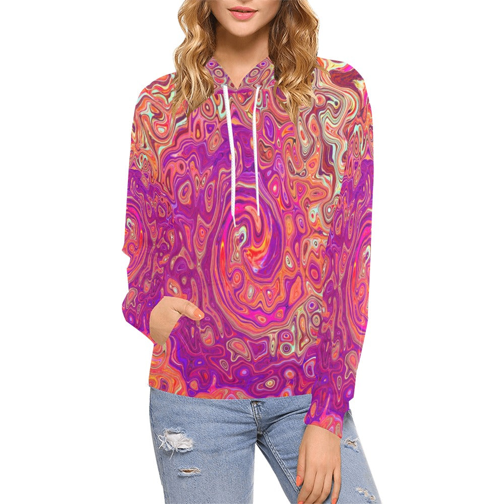 Hoodies for Women, Retro Abstract Coral and Purple Marble Swirl