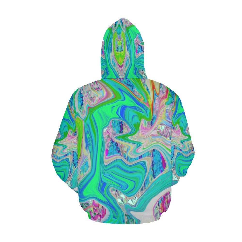 Hoodies for Women, Colorful Marbled Lime Green Abstract Retro Liquid Art