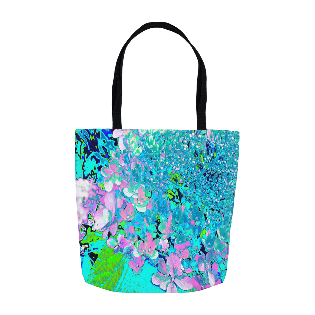 Colorful Floral Tote Bags, Elegant Pink and Blue Limelight Hydrangea