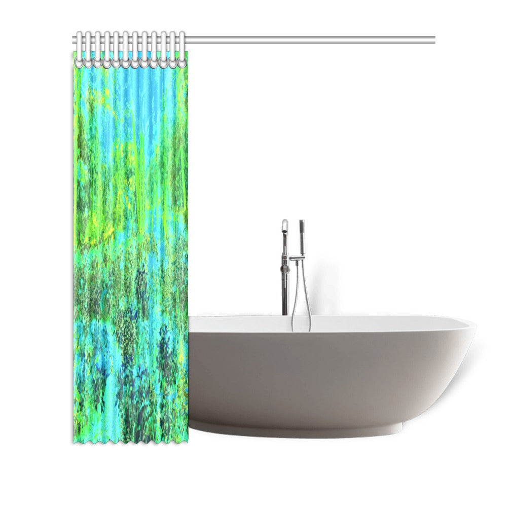 Shower Curtains, Trippy Lime Green and Blue Impressionistic Landscape - 72 by 72