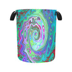 Fabric Laundry Basket with Handles, Retro Green, Red and Magenta Abstract Groovy Swirl