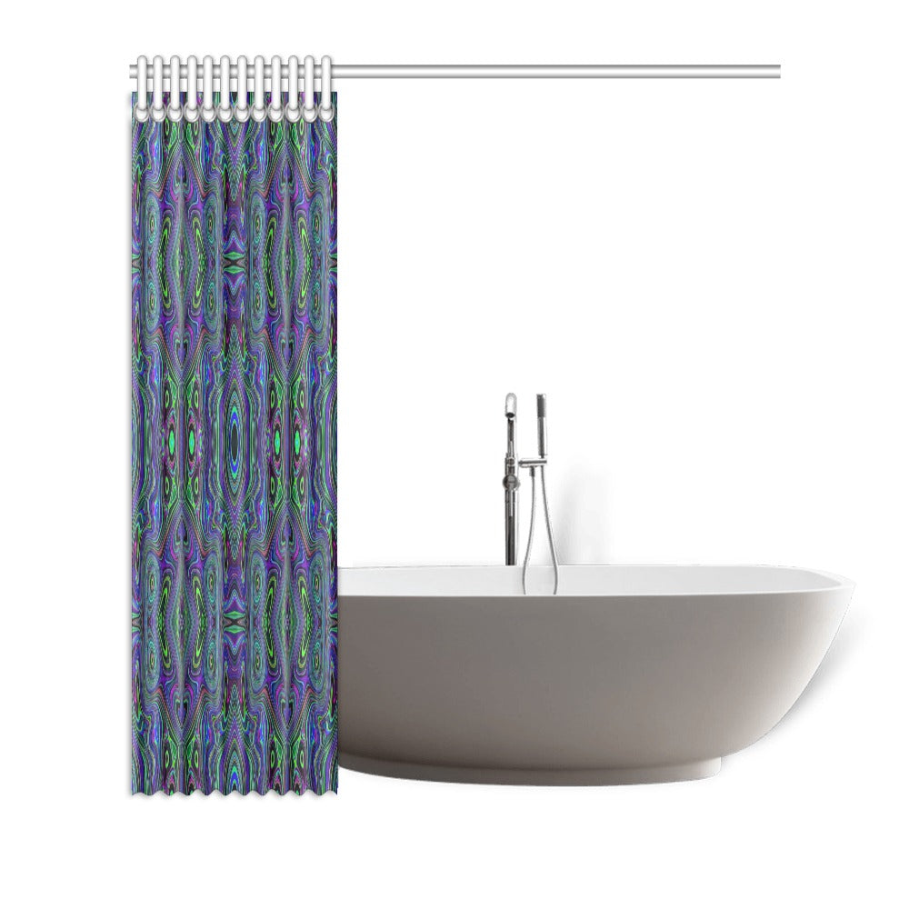 Shower Curtains, Trippy Retro Royal Blue and Lime Green Abstract