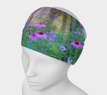 Wide Fabric Headband, Bright Sunrise with Pink Coneflowers in My Rubio Garden, Face Covering