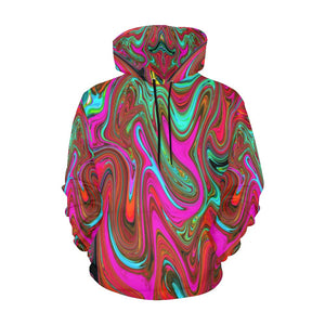 Hoodies for Men, Retro Groovy Magenta, Red and Blue Abstract Art