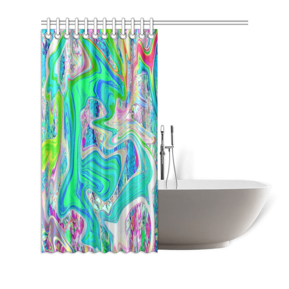 Shower Curtains, Colorful Marbled Lime Green Abstract Retro Liquid Art - 72 by 72