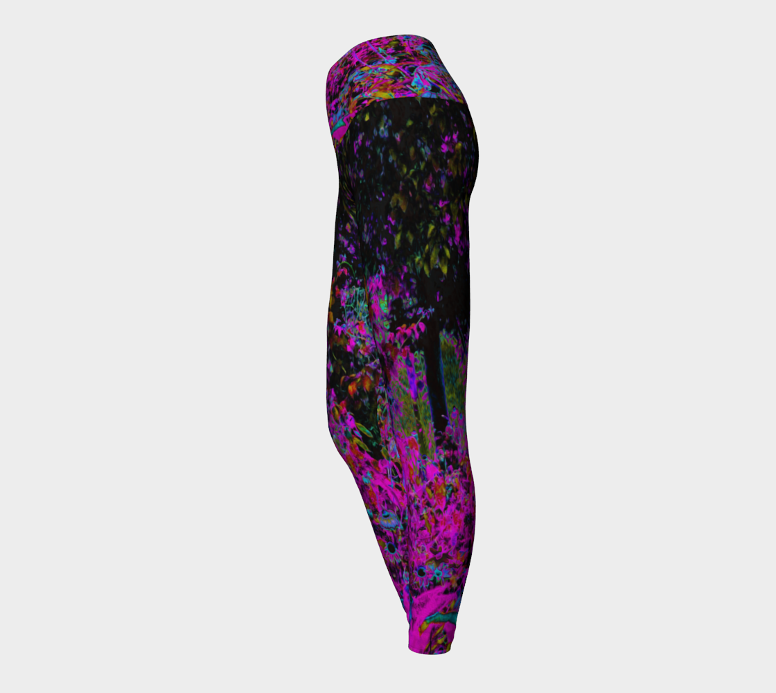 Artsy Yoga Leggings, Psychedelic Hot Pink and Black Garden Sunrise