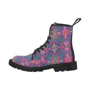 Boots for Women, Cool Trippy Green, Orange and Purple Wavy Pattern - Black