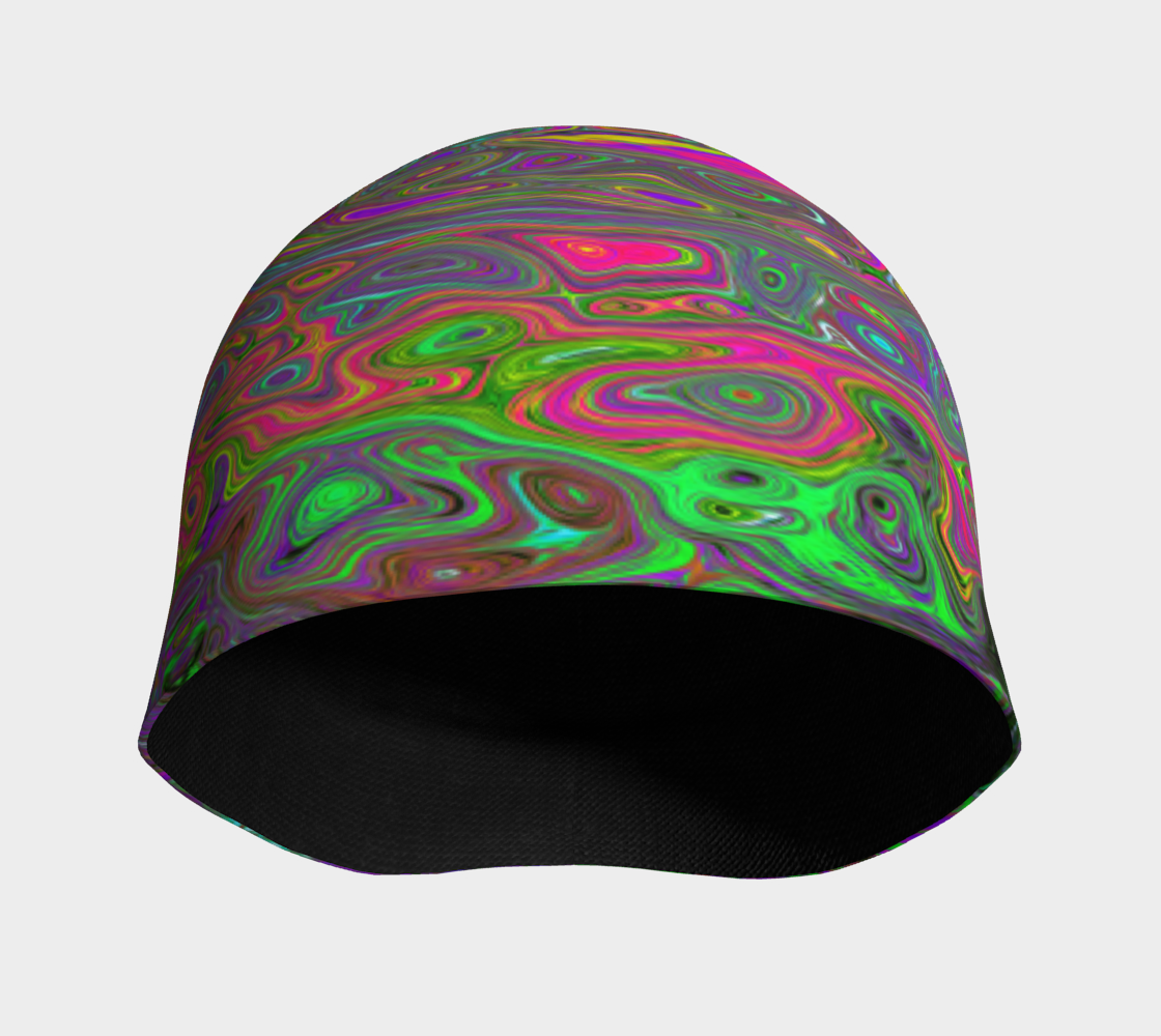 Beanie Hats, Trippy Hot Pink Abstract Retro Liquid Swirl
