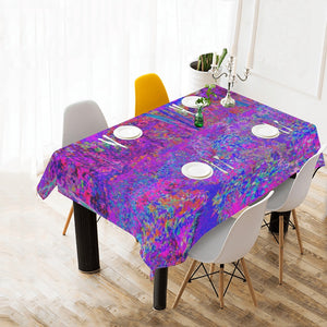 Tablecloths for Rectangle Tables, Psychedelic Impressionistic Purple Garden Landscape - 84 x 60"