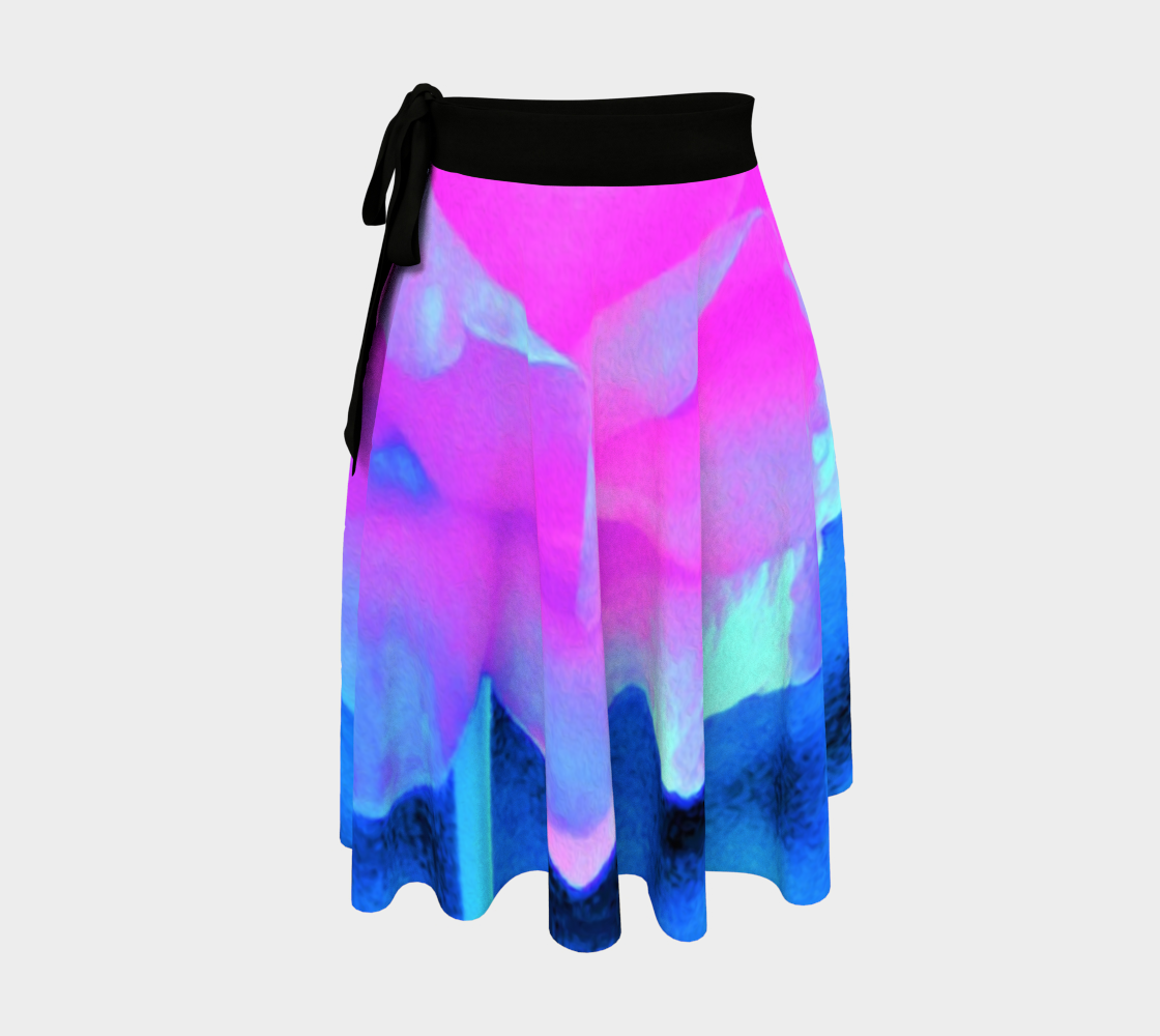 Artsy Wrap Skirt, Beautiful Pastel Pink Rose with Blue Background
