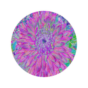 Round Throw Blankets, Cool Pink Blue and Purple Artsy Dahlia Bloom