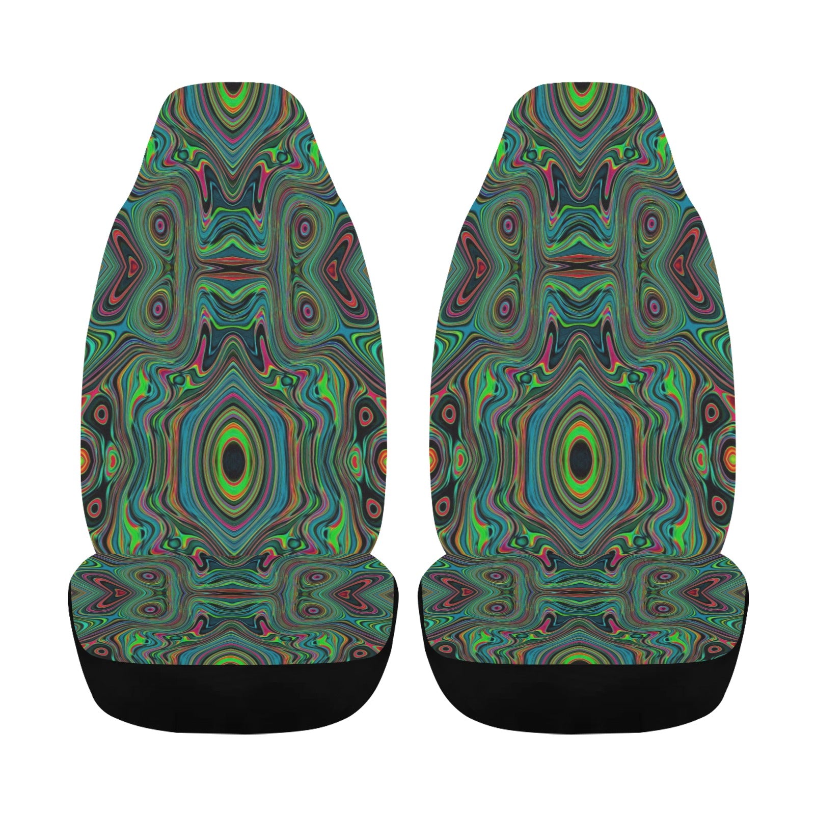 Car Seat Covers, Trippy Retro Black and Lime Green Abstract Pattern