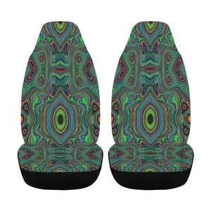 Car Seat Covers, Trippy Retro Black and Lime Green Abstract Pattern