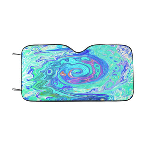 Auto Sun Shades, Groovy Abstract Ocean Blue and Green Liquid Swirl