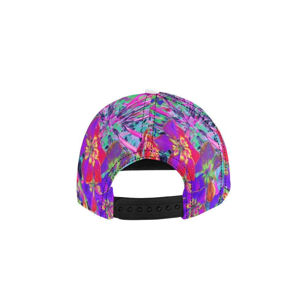 Snapback Hats for Women, Dramatic Psychedelic Colorful Red and Purple Flowers