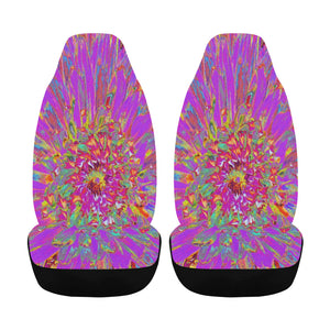 Car Seat Covers - Retro Psychedelic Purple and Orange Dahlia Flower