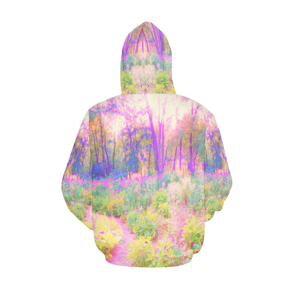 Hoodies for Women, Illuminated Pink and Coral Impressionistic Landscape