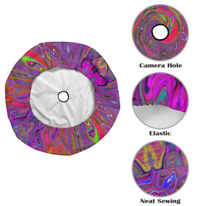 Spare Tire Cover with Backup Camera Hole - Psychedelic Groovy Magenta Retro Liquid Swirl - Medium