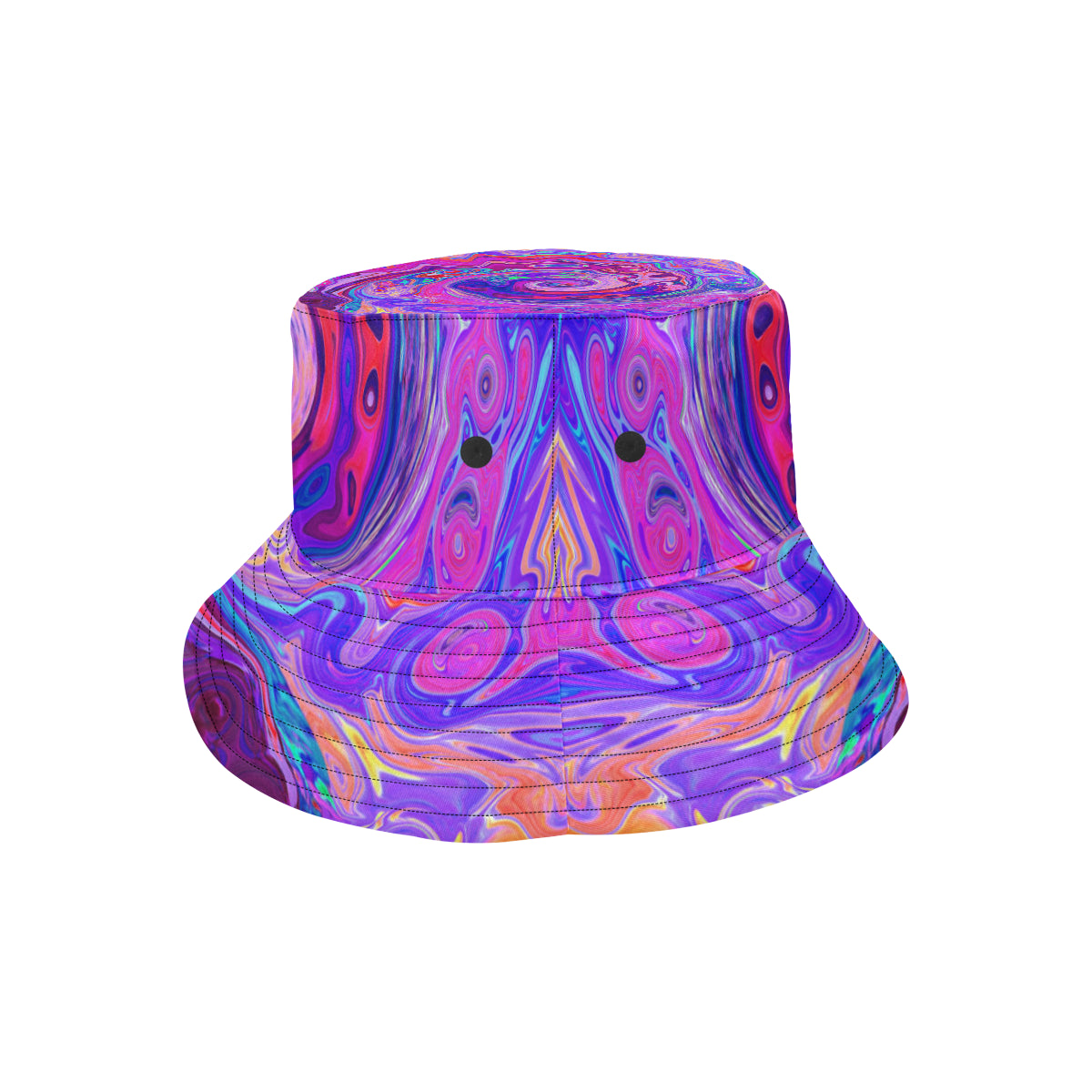 Bucket Hats, Retro Purple and Orange Abstract Groovy Swirl