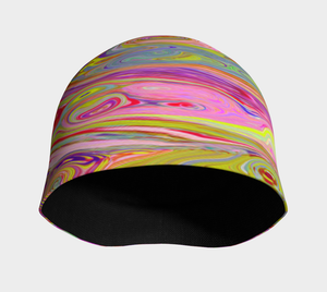 Beanie Hats, Retro Pink, Yellow and Magenta Abstract Groovy Art