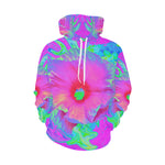 Hoodies for Women, Psychedelic Pink and Red Hibiscus Flower